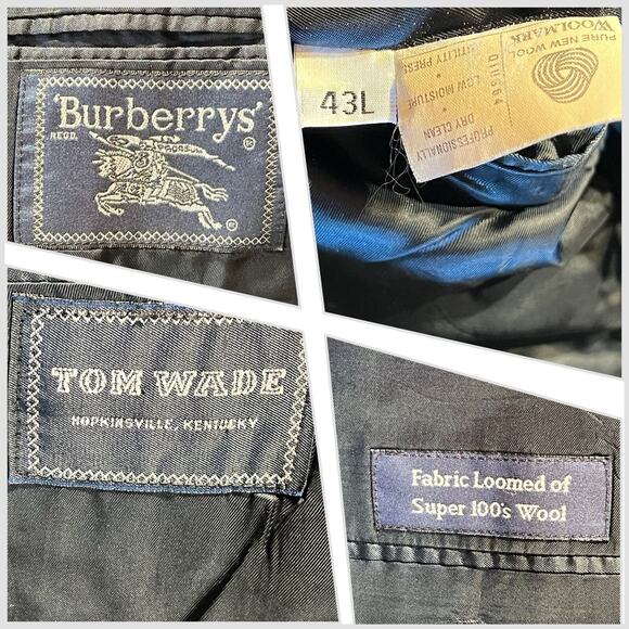 Vintage Burberry Suit 43L 36x32 Slate Blue Plaid Super 100s Designer Luxury - Picture 15 of 16